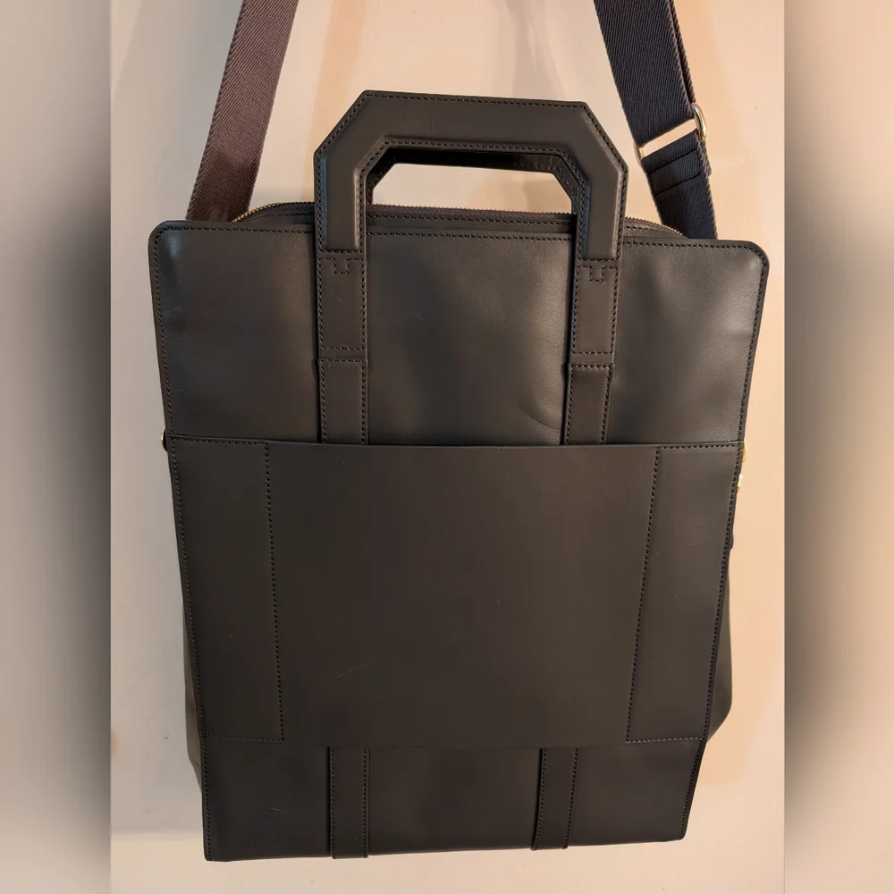 Rare Hennessy Gray Leather Messenger Laptop Carrier Tote Bag